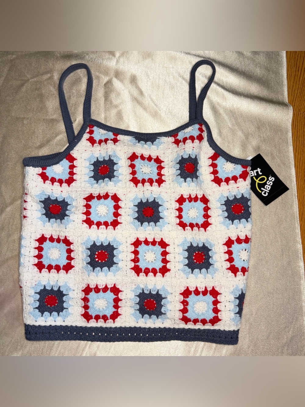 Art Class Girls' Granny Square Crochet Tank Top Red/White/Blue XL (14/16) NWT